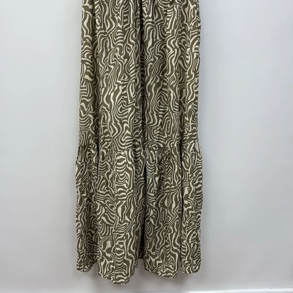 Abercrombie & Fitch Abstract Geometric Cut-Out Tiered Maxi Dress Green XLP